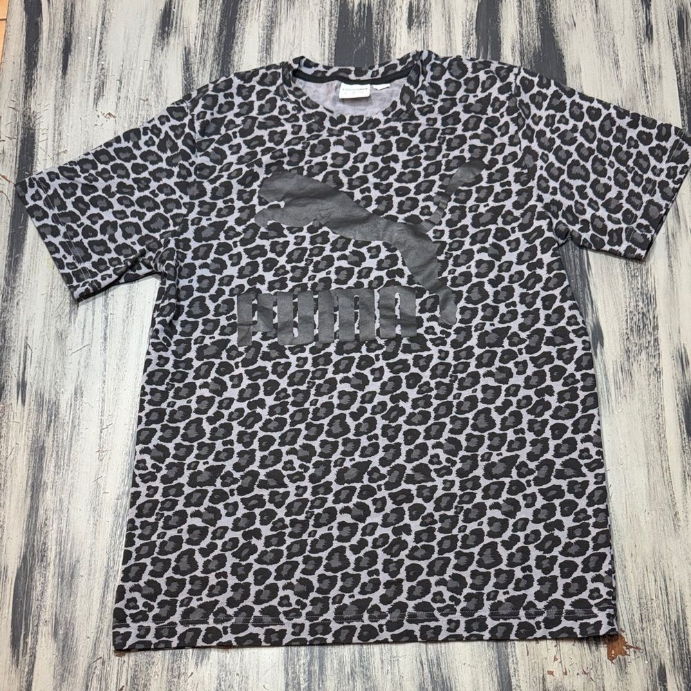 Puma Streetwear Black and Gray Leopard Print Men's Tee